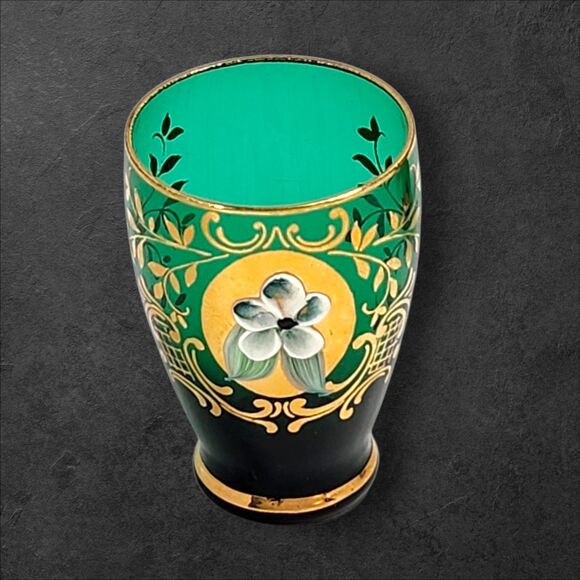 Vintage Murano Green Gold Glass Decanter Set w 4 Glasses & Stopper Italy Barware - Picture 3 of 14